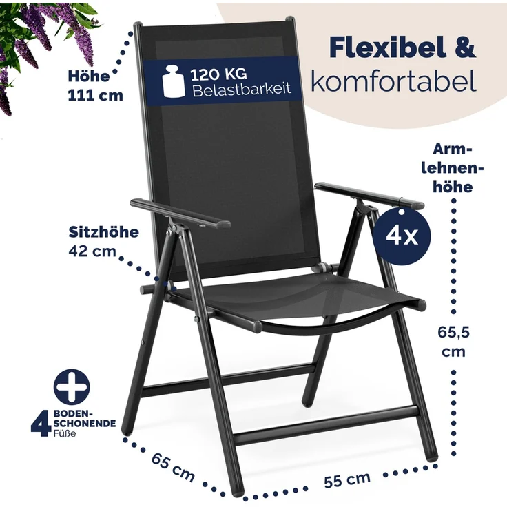 CASARIA® Aluminium Gartenstuhl Bern Klappbar Anthrazit 4er Set – Bild 7