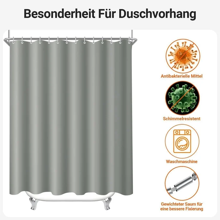 Duschvorhang 150x200cm Grau, Antischimmel – Bild 6