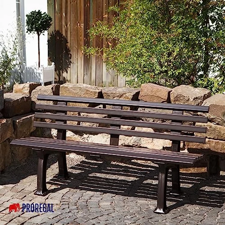 PROREGAL Gartenbank Antigua 3-Sitzer, schokoladenbraun, witterungsbeständig & UV-beständiger Kunststoff, HxBxT 74 x 150 x 54 cm – Bild 2