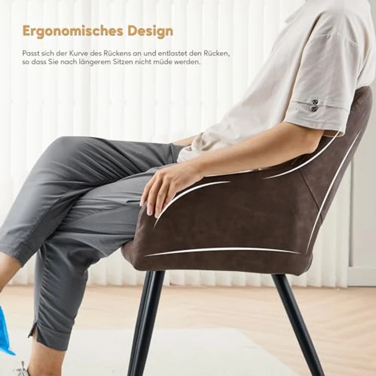 TUKAILAI Esszimmerstühle 2er Set aus Kunstleder, Küchenstuhl Polsterstuhl mit Offener Rückenlehne,Armlehnen,Gepolstertem Sitz, Metallbeinen, Stühle für Wohnzimmer,Esszimmer,Küche – Bild 6