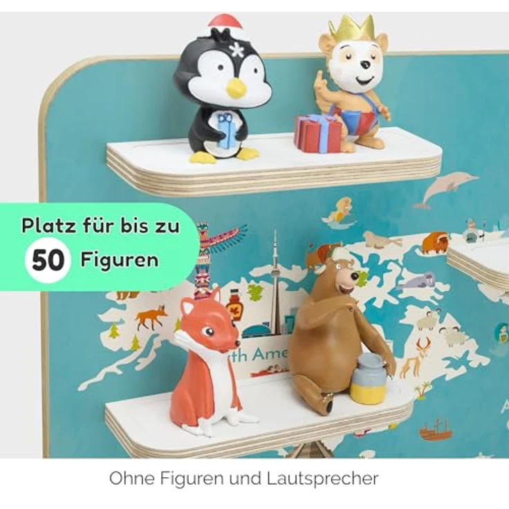 stadtecken Holzregal für Musikbox I Geeignet für die Toniebox und ca. 50 Tonies I Perfekte Tonie Aufbewahrung im Kinderzimmer I Zum Aufstellen oder Aufhängen I Globus, groß – Bild 5