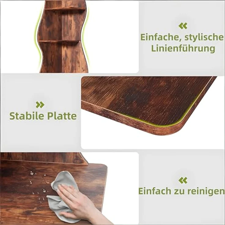 LITTLE TREE Bücherregal Ecke, Modernes Regal Schmal mit 6 Ebenen, 50 x 48 x 179 cm Bücherregal Holz, Standregal mit Wellen-Design für Kleine Räume, Wohnzimmer & Schlafzimmer, Rustikal, 2er Pack – Bild 10