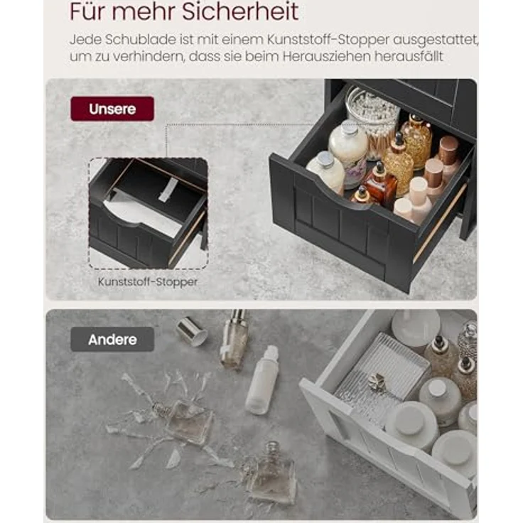 VASAGLE Badezimmerschrank, Badschrank, Beistellschrank mit 4 Schubladen, 30 x 30 x 82 cm, für Badezimmer, Wohnzimmer, Esszimmer, Küche, modern, tintenschwarz LHC040B01 – Bild 7