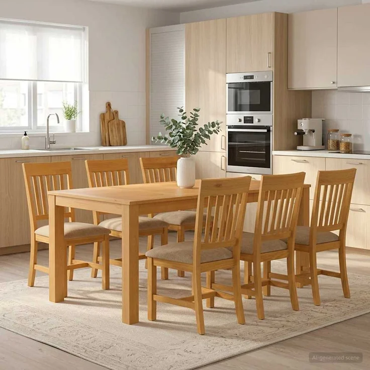 vidaXL Essgruppe 7 stk. Beige 200 x 100 x 75 cm Massivholz Eiche 3430387 – Bild 1