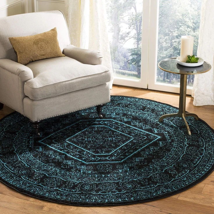 Safavieh Adirondack Collection Transitional 6' Round Schwarz/Blaugrün