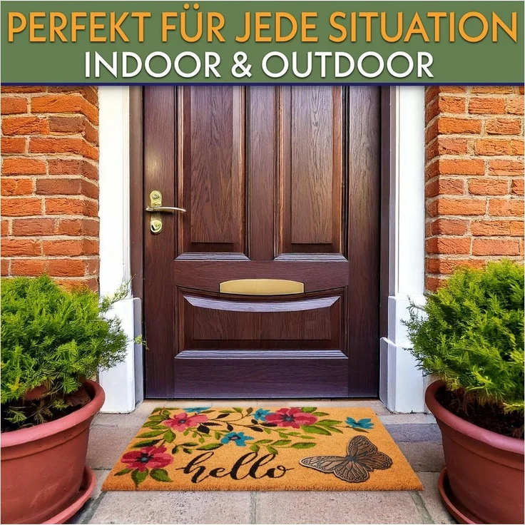 BRUBAKER Fußmatte Blumen und Pflanzen - 45 x 75 cm Schmutzfangmatte - Kokos Fußabtreter, Rechteckig, Höhe: 16 mm, Antirutsch Türmatte für Außen und Innen - Wetterfest und Rutschfest – Bild 2