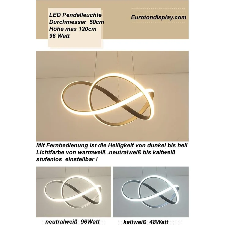 Euroton LED Pendelleuchte LED Pendelleuchte 9642 Deckenleuchte Fernbedienung inklusiv, LED fest integriert, mit Fernbedienung kaltweiß,neutralweiß bis warmweiß, 7000 k-3000 k stufenlos einstellbar, Mit Fernbedienung steuerbar – Bild 7