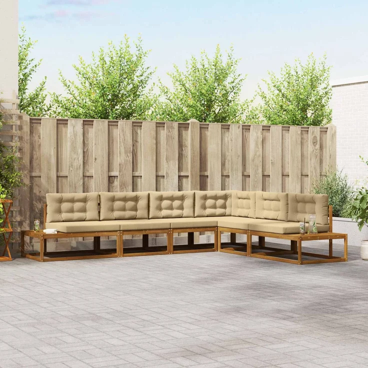 vidaXL Outdoor-Sofagarnitur 6 stk. Natur und Beige Massivholz Akazie 3368146 – Bild 1