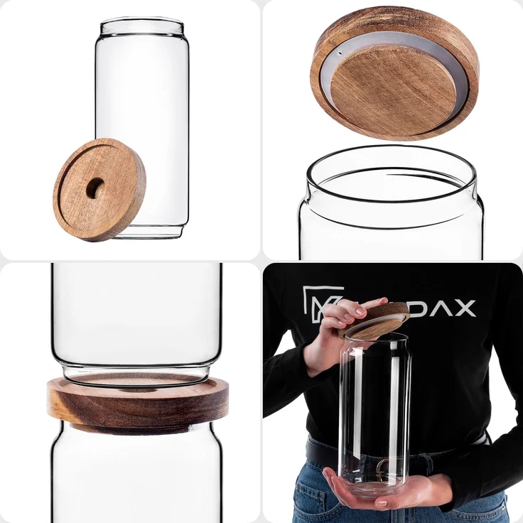 KADAX Vorratsglas 950ml mit Holzdeckel, Glasbehälter zur Aufbewahrung von Lebensmitteln, Vorratsgläser mit Deckel, Vorratsbehälter aus Glas, Vorratsdosen – Bild 9