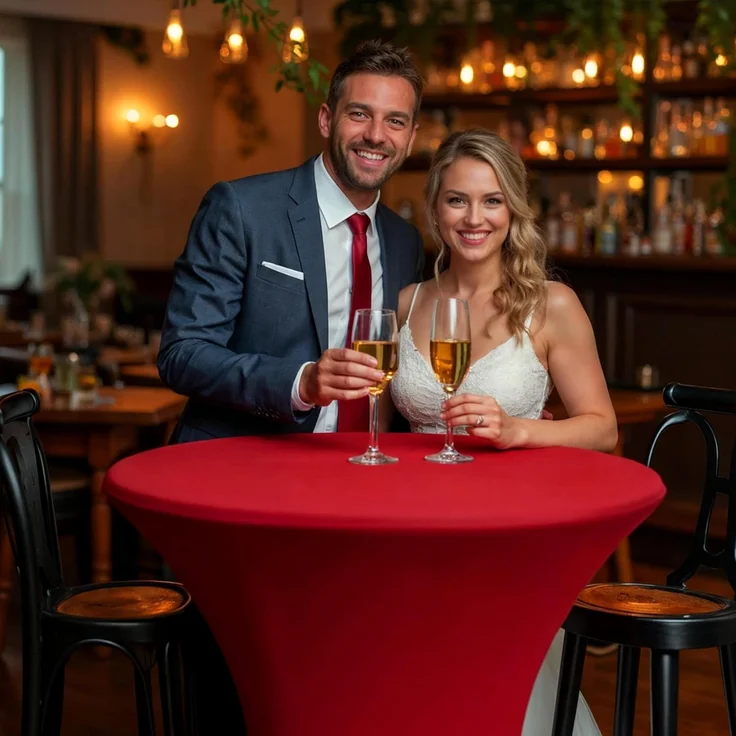 Casaria® Stehtisch mit Husse 70 cm Klappbar Bordeaux-Rot Rund Holz Metall Pulverbeschichtet Wetterfest Hoch Set Hochzeit Bistrotisch Bar Party Tisch – Bild 2