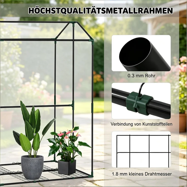 Wohnora-Langlebiges Gewächshaus,Pflanzen Winterzelt mit Rollbar Front Reißverschlusstür,für Balkon,Patio,Garten,H 150cm x T 100cm x B 83cm,Weiß – Bild 4
