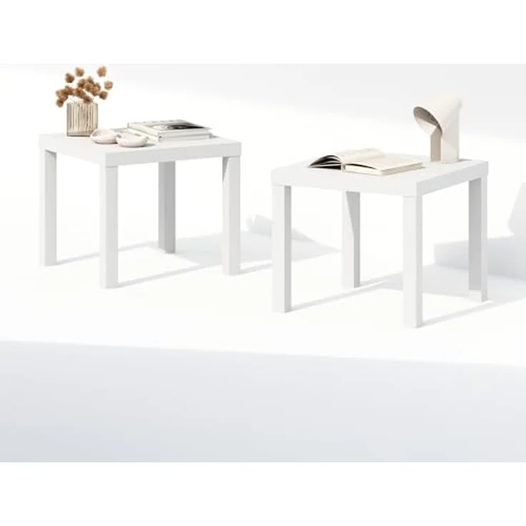 Furinno Classic Homey Quadratischer Nachttisch, Beistelltische, Set von 2, Weiß – Bild 1