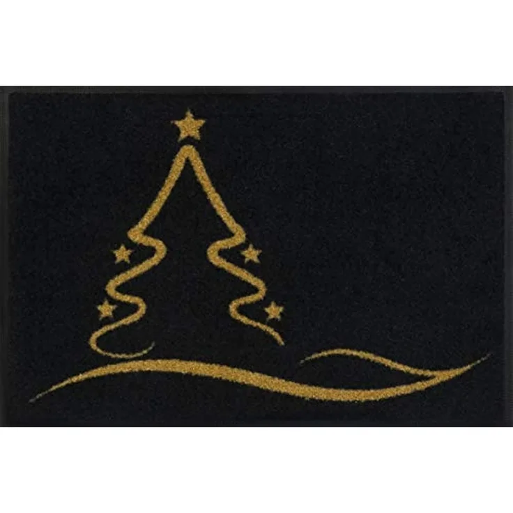 wash+dry by Kleen-Tex Fußmatte Golden Shine, rechteckig, Höhe: 7 mm, Schmutzfangmatte,Motiv Weihnachten Tannenbaum, rutschhemmend, waschbar