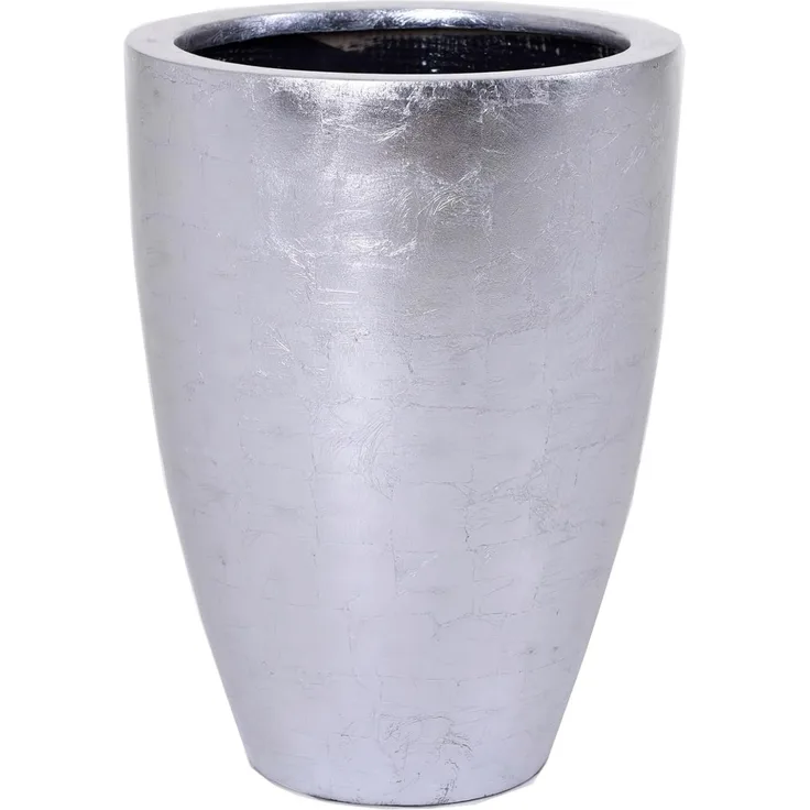 VIVANNO Bodenvase Exklusiver Pflanzkübel Fiberglas "Opala", Silber Hochglanz - 40x55 cm