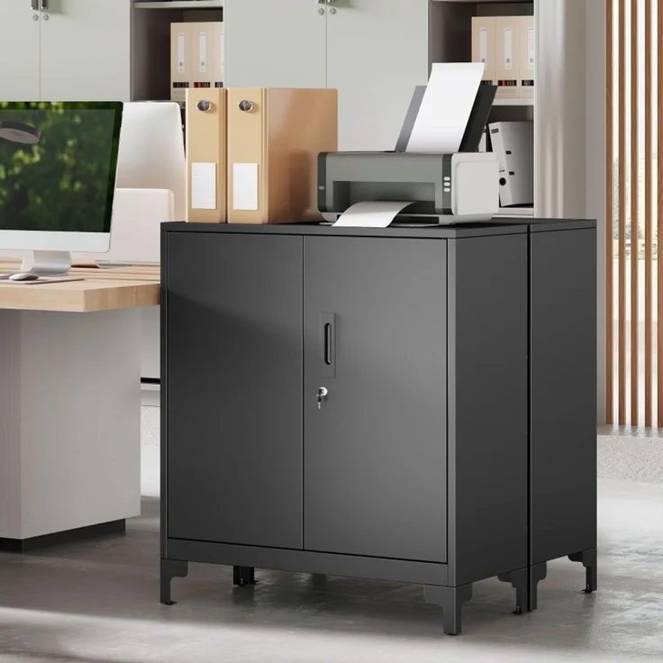 Büroschrank aus Metall, verschließbare Türen, Bürokommode, 2-stufiges Design, Schwarz--Schwarz--80x35x91cm--YOUDENOVA – Bild 8