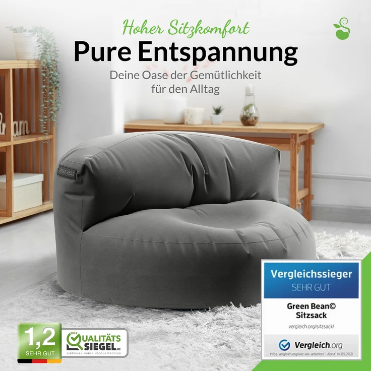 Green Bean® Sitzsack Sofa mit Füllmaterial - Lounge im Sitzsack-Design 90x50cm mit ergonomischer Rückenlehne & waschbarem Bezug - Indoor und Outdoor geeignet in Anthrazit – Bild 2