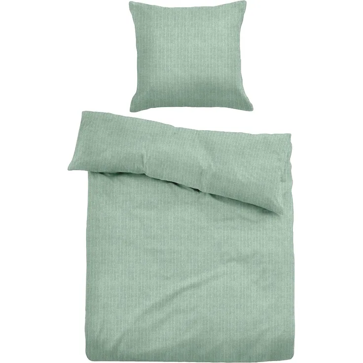 Tom Tailor Melange-Flanell Bettwäsche "FEINE LÄNGSSTREIFEN" AQUA GREY 155x220 cm