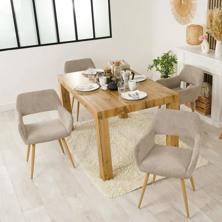 MEUBLE COSY Esszimmerstühle 4er Set Küchenstuhl Polsterstuhl mit Armlehne Sessel aus Stoff Wohnzimmerstuhl Metallbeine, Beige, 56 x 56 x 78 cm – Bild 4