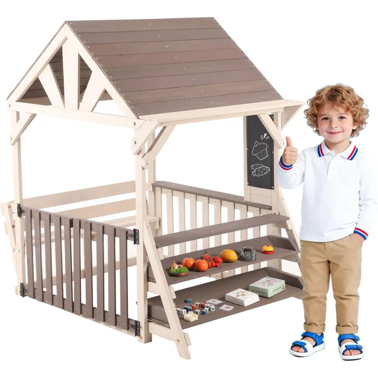 ZUBALIYA Geeignet für Kinder ab 3 Jahren, mit einem Mehrzweck-Pflanzen- und Spielzeugregal, 114.00 x 147.50 x 156.00 cm, fürs Kinderzimmer, Samt, Grau und Beige