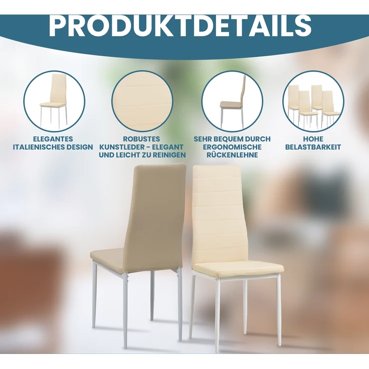 Albatros Esszimmerstühle MILANO 6er Set, Beige - Polsterstuhl mit Kunstleder-Bezug, Modernes Stilvolles Design am Esstisch - Küchenstuhl oder Stuhl Esszimmer mit hoher Belastbarkeit 110kg – Bild 2