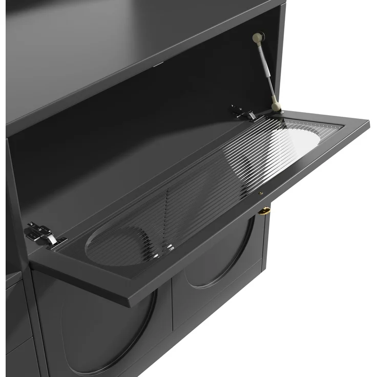 Küchenhochschrank 120x40x180 cm in Schwarz mit RGB-LED, Glasschiebetüren, Weinregal und 3 Schubladen – Bild 9