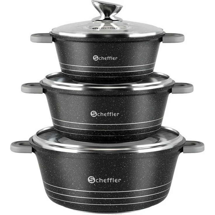 Scheffler Topf-Set 6-tlg Kochtopf Set Induktions Antihaftbeschichtung Töpfe Set, Aluminium (Topf) – Bild 4