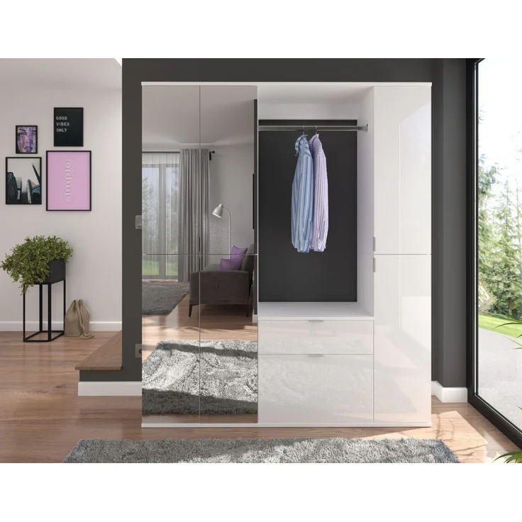 Garderobenschrank mit Spiegel SystemX in weiß Hochglanz 152 x 193 cm – Bild 5