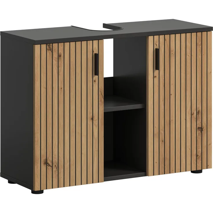 Waschbeckenunterschrank B/H/T: 80x59x30 cm in Basalt Nachbildung und --