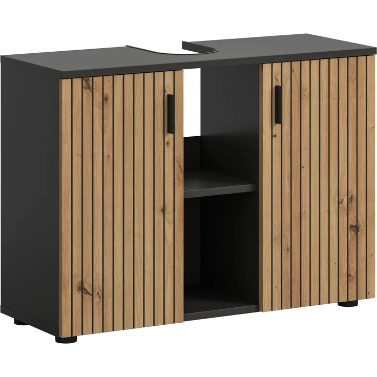 Waschbeckenunterschrank B/H/T: 80x59x30 cm in Basalt Nachbildung und -- – Bild 1