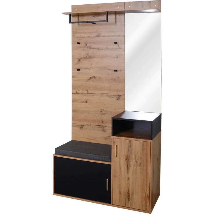 Merax Garderoben-Set,mit 4 Kleiderhaken, Spiegel, Schuhschrank, Wandgarderobe, oberes Ablagefach, Flurgarderobe Sitzbank – Bild 9