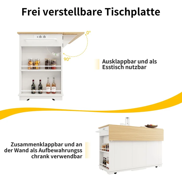 Kücheninsel, Küchenwagen mit Steckdosenleiste ausgestattet, Küchenschrank, Servierwagen mit arbeitsplatte, buffetschrank, Speisewagen mit Holzmaserung, buffetschrank,weiß – Bild 9