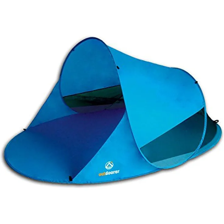 outdoorer Pop up Strandmuschel Zack II - Wurf-Strandmuschel mit UV-Schutz 60, Sonnenschutz und Windschutz am Strand (blau)