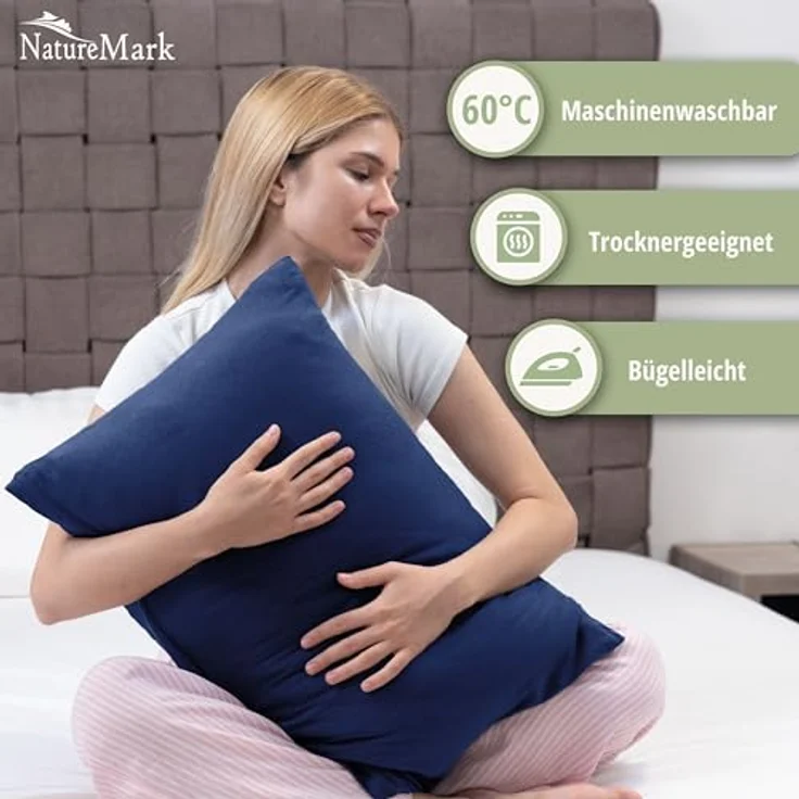 NatureMark 2er Pack Jersey Kissenbezug Kissenhülle Kissenbezüge Seitenschläferkissen Nackenkissen viele Größen und Farben ÖKO-TEX (40x60 cm (Nackenkissen geeignet), Navy blau) – Bild 3