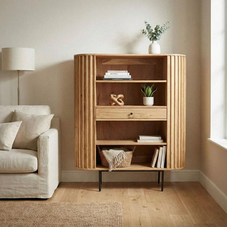 FINEBUY Bücherregal FB60543 Standregal Massivholz 105cm Wohnregal Standregal Stauraumregal, Funktionale Aufbewahrung im zeitlosen Look, Natürliches Möbelstück mit klarer Linienführung – Bild 5