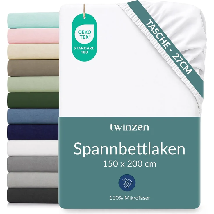 Twinzen Spannbettlaken Mikrofaser 150x200 Weiß Steghöhe 25 cm