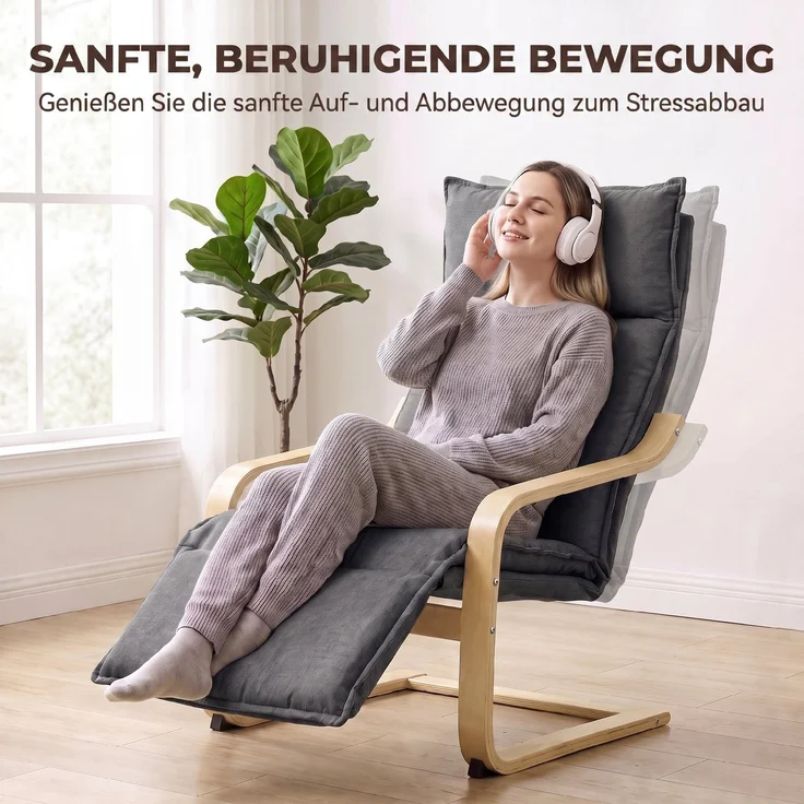 MELAYR, Loungesessel Wohnzimmer Sessel mit Fußstütze Moderner Dunkelgrau, 90 x 67 x 105 cm – Bild 6