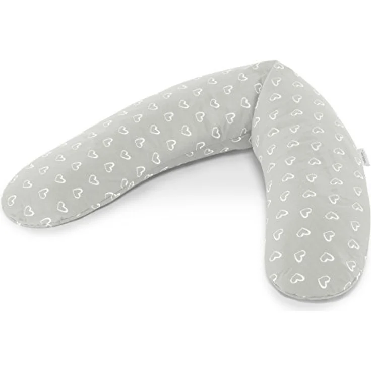 Theraline Ersatzbezug für Stillkissen Das Komfort 180 cm, hochwertiger Baumwollstoff, Herzen-Muster, grau, waschbar und pflegeleicht – Bild 1