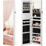 SONGMICS Schmuckschrank 140 cm hoch, Schmuckorganizer mit beleuchtetem Innenspiegel, Spiegelschrank wand- oder türmontiert, abschließbar, Geschenkidee, wolkenweiß JJCDE032W01