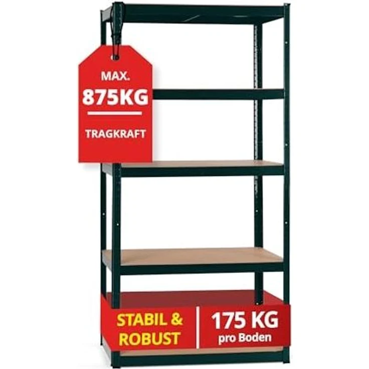 Stagecaptain Schwerlastregal Lagerregal - 5 variabel montierbare Böden - auch als Werkbank umbaubar, Tragkraft pro Boden: 175 kg, gesamt 875 kg – Bild 1