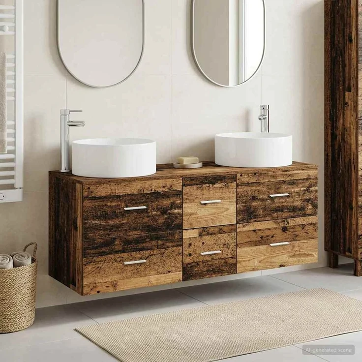 vidaXL Badezimmerschrank-Set 3 stk. Altholz 129 x 44,5 x 80 cm 3405961 – Bild 1