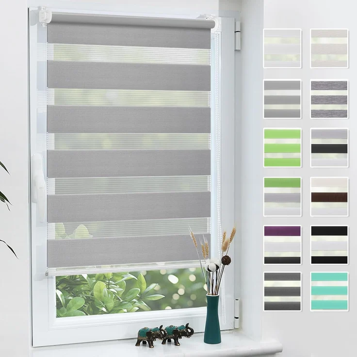 Grandekor Doppelrollo Klemmfix ohne Bohren Hellgrau 85x230 cm(Stoffbreite 81cm) Fenster Rollos für innen Klemmrollos Duo Rollos für Fenster ohne Bohren mit Bohren Privatschutz UV-Schutz Zebrarollo – Bild 1