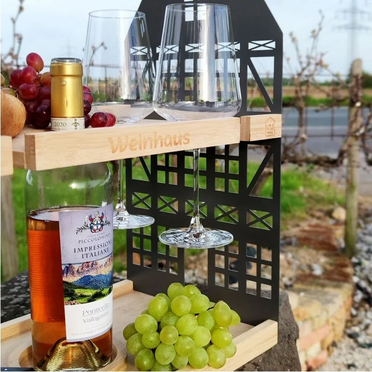 UNUS HOME Etagere Etagere Weinhaus, (grau aus Metall und Holz), Serviertablett Servierständer Serviergestell Servierplatte Holzetagere – Bild 2