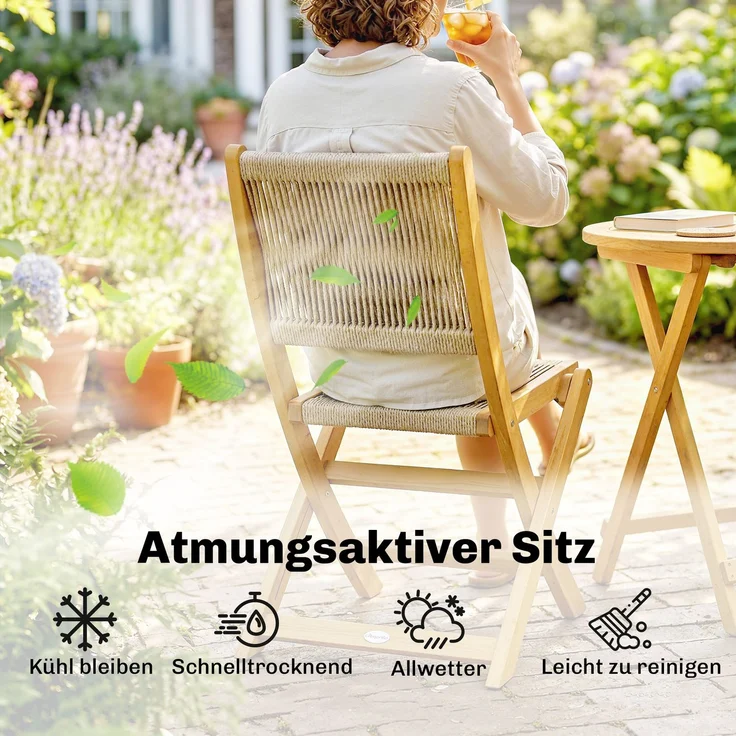 Outsunny Balkonmöbel Set, Akazienholz, Kunststoff, Naturholz, 48L x 55,5B x 88H cm – Bild 5
