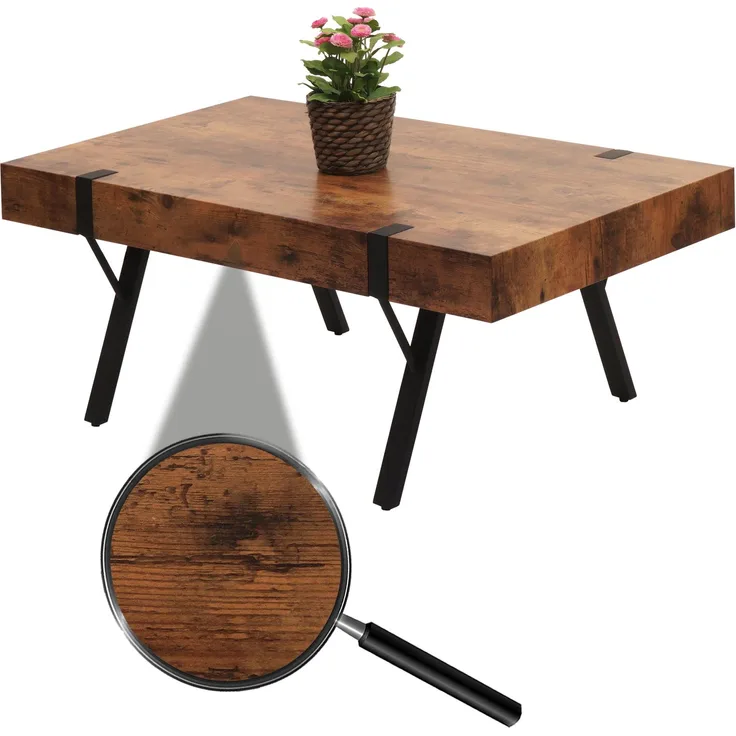 Couchtisch HWC-L54, Wohnzimmertisch Beistelltisch Sofatisch, Metall 43x110x60cm ~ dunkle Wildeiche