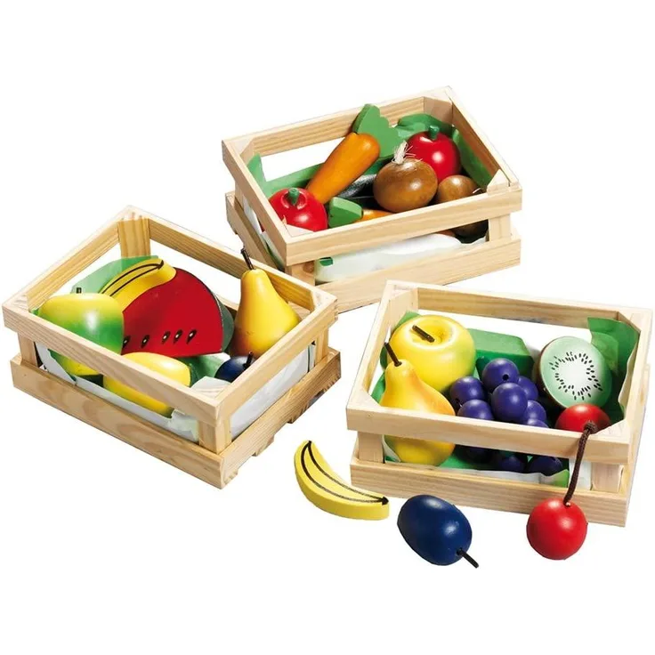 Holzkorb mit Holzobst/-gemüse