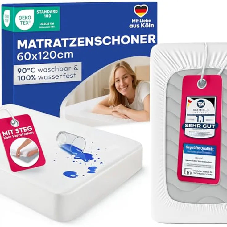 Blumtal Matratzenschoner Wasserdichter Atmungsaktive Matratzenauflage mit Spannfixierung, Geräuscharm, Oeko Tex Zertifiziert