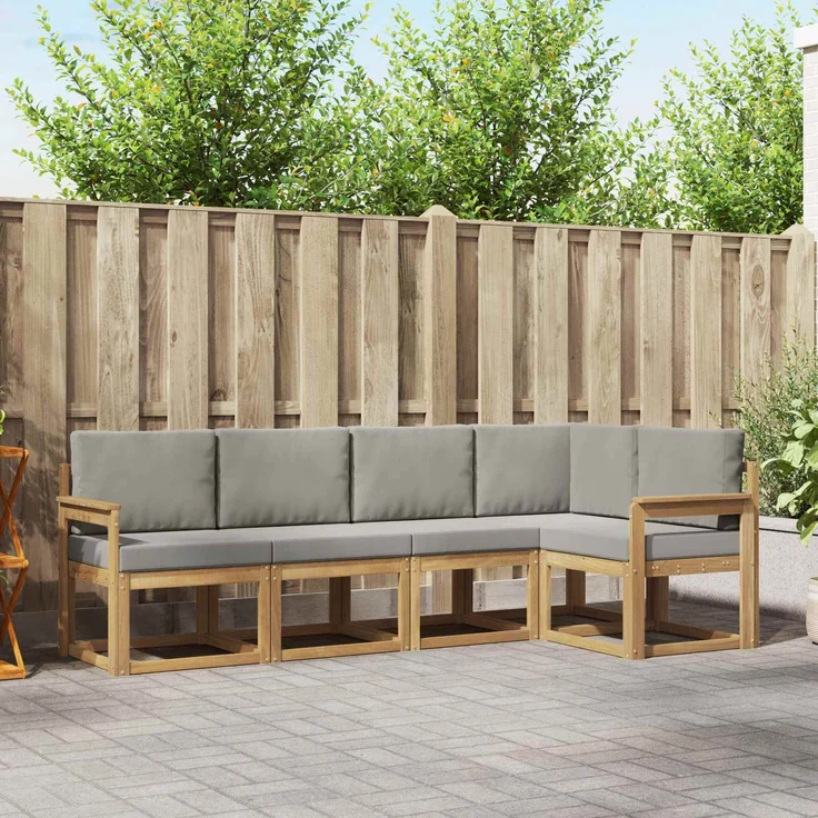 vidaXL Outdoor-Sofagarnitur 5 stk. 5-Sitzer Weiß und Hellgrau 3387620 – Bild 1