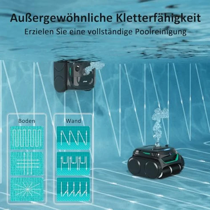 WYBOT C2 Vision AI, Kabelloser Poolroboter mit Akku, effiziente Zweischicht-Filterung und starke Absaugung für Pools bis 180 m² (Schwarz Grün) – Bild 4
