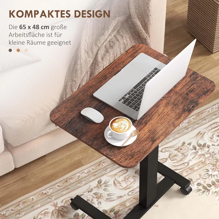 Vinsetto Schreibtisch Höhenverstellbarer Laptoptisch mit Rollen (Computertisch, 1-St, Arbeitstisch), Rustikal-Braun 65 x 48 x 68-108 cm – Bild 6