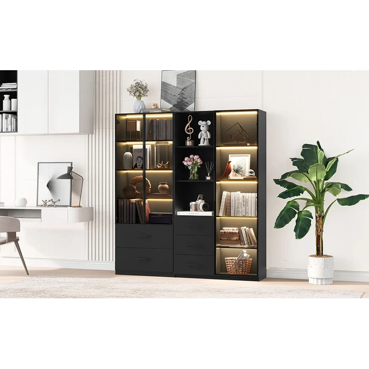 ZUBALIYA LED-Vitrine 140×40×160 cm – Bücherregal und Multifunktionsschrank mit Glas- und offenen Fächern, sanft schließenden Scharnieren, mehrfarbiger LED-Beleuchtung, staubdichter Glasvitrine,Bücherregal – Bild 23